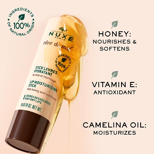 NUXE R?ve de Miel Lip Balm With Shea Butter and Vitamin E. 100% Natural Organic Lip Moisturizer for Cracked & Dry Lips, 0.14 Oz