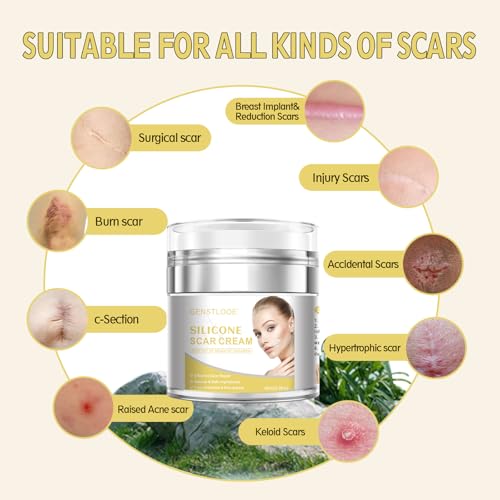 Advanced Scar Cream, Silicone Gel for Scars, Professional Scar Removal Cream for Surgical Scars, Stretch Marks, Old and New Scars, Keloids, Acne, Burns, 2 oz(60ml)