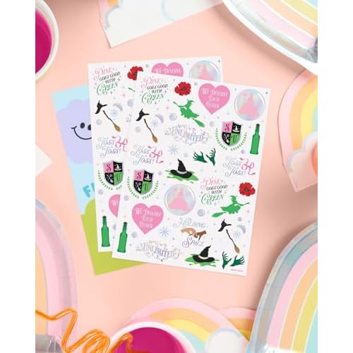 xo, Fetti Pink + Green Witch Temporary Tattoos - 50 iridescent Foil Pcs | Popular Birthday Accessory, Kids Wizard Party Favor, Cute DIY Activity, Unlimited Decor