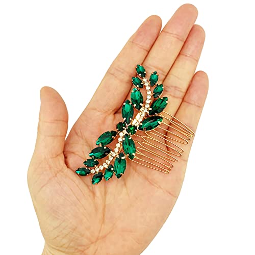 BETITETO Bridal Hair Comb Emerald Green Crystal Wedding Hair Piece Pin Accessories for Women Girls Party (Green)