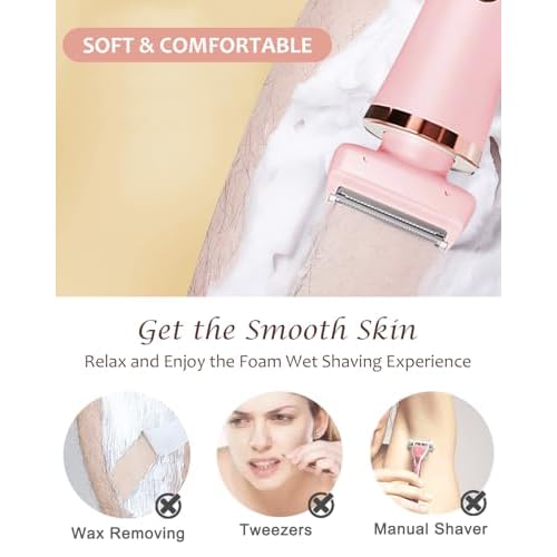 Facial Hair Remover for Women - 2-in-1 Electric Painless Face Hair Removal Shaver Device - Waterproof Face Trimmer & Body Epilator - Rechargeable Razor with 2 Heads for Lips Arms Legs Bikini Body