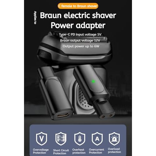 USB-C to Braun Shaver Charging Adapter, Compatible with Series 3, 5, 7, 9, XT, HC, Silk-epil, BG Series (1 Pack - Black)