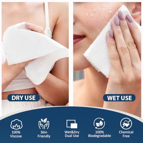 GLIMGLINT Face Towels£¬200 Count (4 Box) Disposable Face Towelettes, Biodegradable Makeup Remover Dry Wipes, Super Soft Clean Facial Towels Wash Cloth for Sensitive Skin