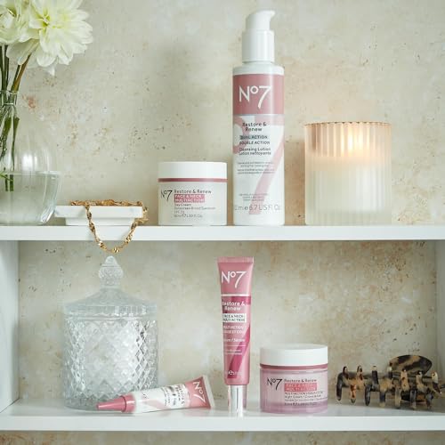 No7 Restore & Renew Face & Neck Multi Action Skincare System - SPF 30 Day Cream with Vitamin C & Collagen Peptides + Anti Aging Facial Serum + Hyaluronic Acid Hydrating Night Cream (3 Piece Kit)