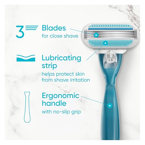 Gillette Venus Smooth Razor for Women, Includes 1 Reusable Razor Handle + 2 Count 3-Bladed Refills, Ergonomic Soft Grip Handle