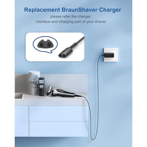 12V Shaver Charger for Braun Series 7 9 3 5 1 XT5 Electric Razor 3040s 340s 9385cc 370 720 760cc 790cc 720s-4 7865cc 9090cc 9330s 5018s 7020s 9095cc 3350cc-4 390cc for Braun Wall Charger