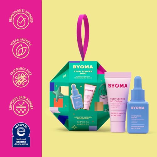 BYOMA Star Power Duo (2-Piece Kit) - Skincare Gift Set with Hydrating Serum 15mL & Moisturizing Gel Cream 15mL - Skin Barrier Repair Face Serum & Moisturizer