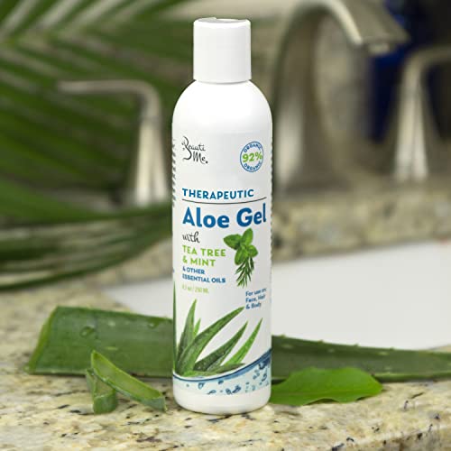 Organic Aloe Vera Gel for Face, Skin, Hair, Sunburn Relief, Infused with Therapeutic Tea Tree and Mint - 8.5 oz