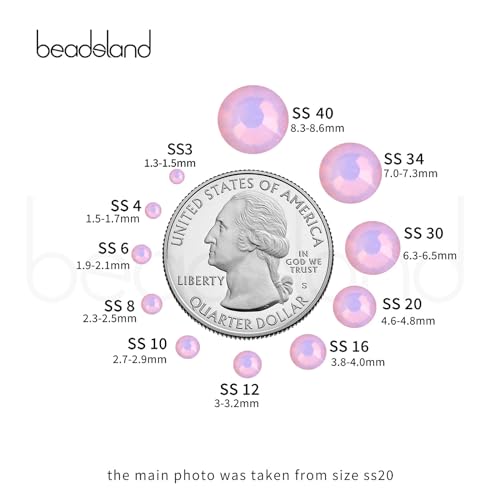 Beadsland 1440pcs Flat Back Crystal Rhinestones Round Gems for Nail Art and Craft Glue Fix, Light Rose Opal, SS20, 4.6-4.8mm