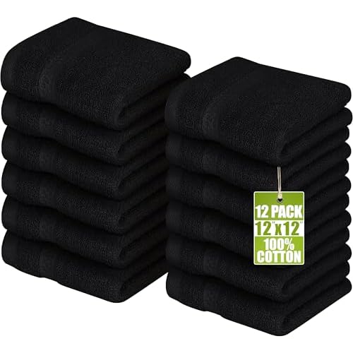 Utopia Towels 12 Pack Premium Wash Cloths Set, 12 by 12 Inches, 100% Cotton Ring Spun, Highly Absorbent and Soft Feel Essential Washcloths for Bathroom, Spa, Gym, and Face, Black