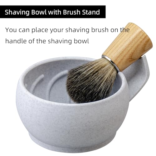 Grandslam Shaving Bowl with Ridges, Shaving Mug with Brush Stand, Shaving Soap Bowl for Shaving Cream and Soap, Durable & Holds Heat Longer, Rich & Thick Lather, Great for Traveling and Use at Home