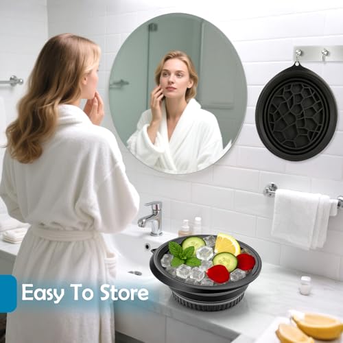 XANGNIER Face Bowl for Ice with Built-In Ice Tray ? Collapsible Silicone Facial Ice Bath Bowl for Cold Plunge Therapy, Skin Tightening & Acne Relief ? Black Portable Spa Tool for Home & Travel