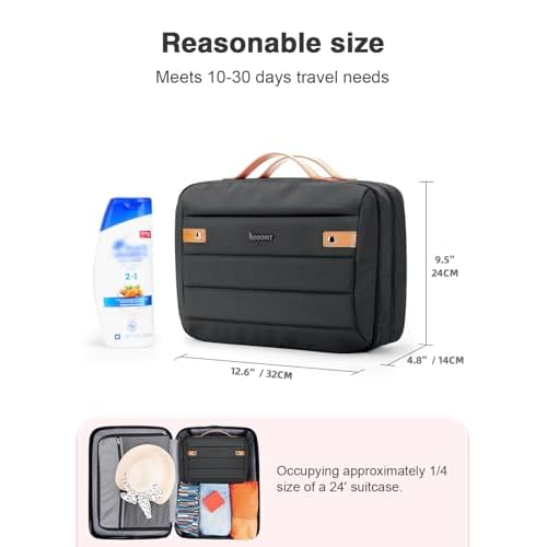 Women's Hanging Toiletry Bag, Waterproof Travel Cosmetic Organizer with Jewelry Storage, Large Capacity Makeup Case for Full-Size Skincare & Bathroom Essentials, Portable Cosmetic kit, Black