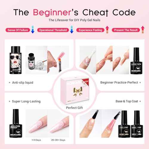 Morovan Poly Gel Nail Kit: All-in-One Beginners Practice Full Set With UV light & Slip Solution For Teens Nail Extension Gel Kit Starter At Home User Friendly & Salon Results With Everything Nailsala