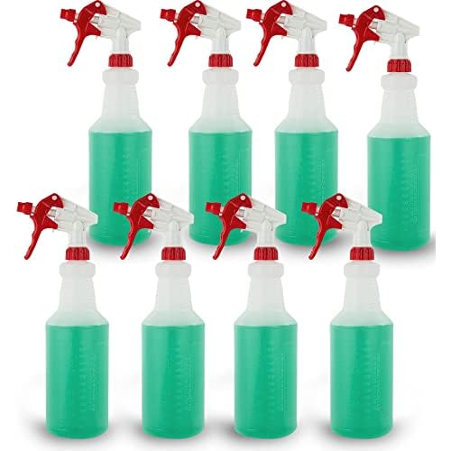 Plastic Spray Bottles Leak Proof Technology Empty 32 oz HDPE Commercial HDPE Heavy duty for cleaning solutions , with measurements , with fully Adjustable , Non-Clogging Nozzle, - 8 Sets