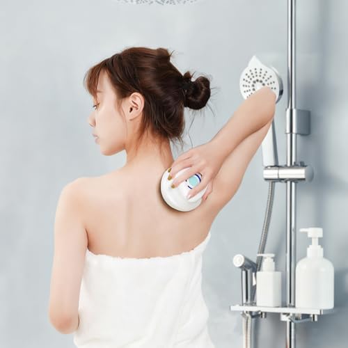 Electric Bath Scrubber, Silicone Body Scrubber, Multifunction Electric Silicone Shower Brush with Massage and Long Handle, Body Cleaning and Massage Scrubber with 3 Gear Speeds