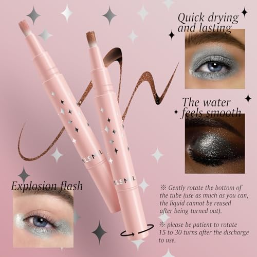 4 Colors Shimmer Liquid Eyeshadow, Glitter Liquid Eyeshadow with Brush, Long Lasting Brightener Eyeshadow Makeup, Sparkle Eyeshadow Stick for Lip and Cheek (1234#)