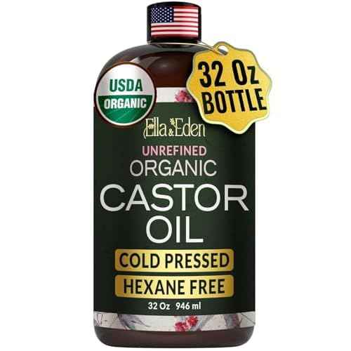 Ella & Eden Organic Castor Oil ? Cold-Pressed Hexane-Free Unrefined - For Hair Growth, Skin and Face - USDA Certified & 100% Pure - 32 fl oz