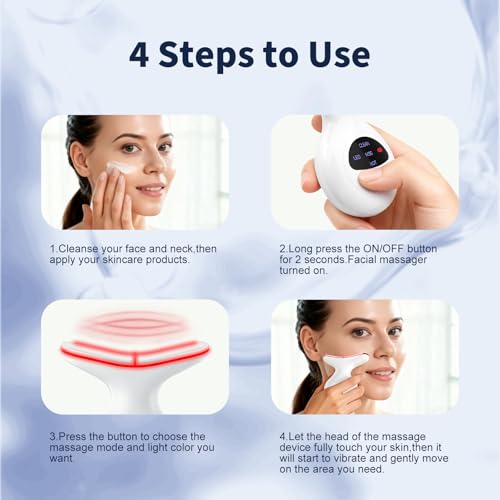 Red Light Therapy for Face, Multifunctional Face Massager with Micro-Current, LED Light Therapy & Vibration, at-Home Skin Care Face Sculpting Tool for Wrinkles, Micro-Current Facial Beauty Device
