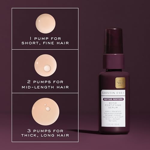 Kristin Ess+ Peptide Restore Fortifying Hair Serum for Frizz & Damaged Hair - Moisturizing Peptide Bond Repair with Heat Protectant - Vegan, Sulfate Free, 1.96 fl oz