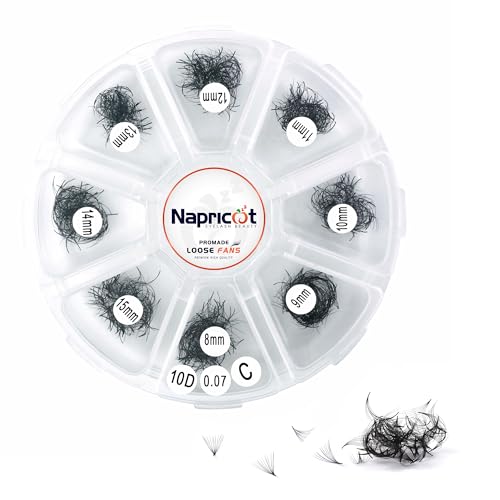 1000 Promade Fans - 10D 0.07 Mix 8-15mm C Curl, Napricot Volume Lash Fans for Eyelash Extensions, Promade Lash Fans for Eyelash Extensions, Middle Stem, Fluffy, Soft ? Bonus 2 Pairs Eye Pads Included