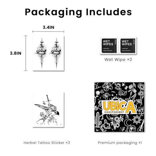 Semi Permanent Tattoo, 2 Sheets Realistic Temporary Tattoos for Women Men Adult, Lasts 2 Weeks Fake Tattoo for Arm Wrist, Waterproof and Non-Reflective, Unique Eye & Sword Designs Couple Tattoos