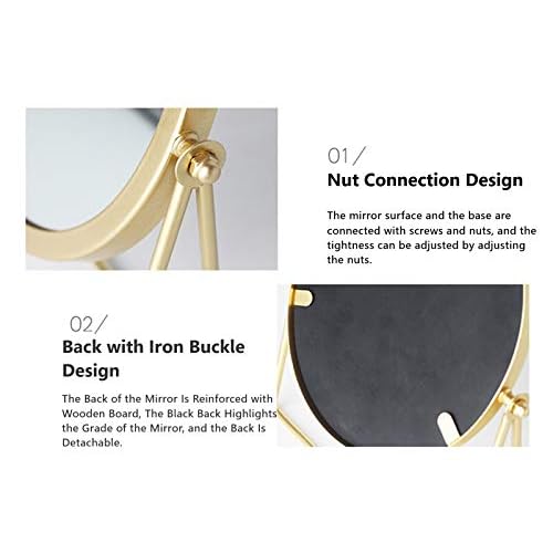 Iron Tabletop Makeup Mirror, Round Swivel Desktop Stand Mirror, 360¡ÆRotation One-Sided Dressing Table Mirror(Golden)
