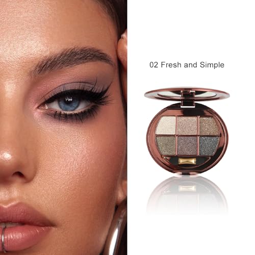 6-Color Shimmer Matte Eyeshadow Palette, Neutral Nude Diamond Sparkle Shades, Highly Pigmented Blendable Waterproof Long-Lasting Eye Makeup, Silky Smooth Pearl Finish, Ideal for Friends-A02#