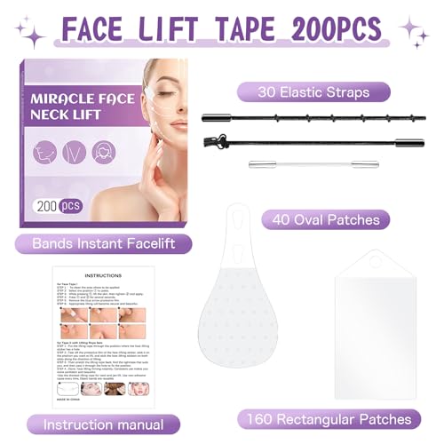 Neck Lift Tape Face Lift Tape 200PCS Face Tape Neck Tape Lifting Invisible Face Tape Lifting Invisible Bands Instant Facelift Tape for Wrinkles, Double Chin, and Sagging Skin (1)