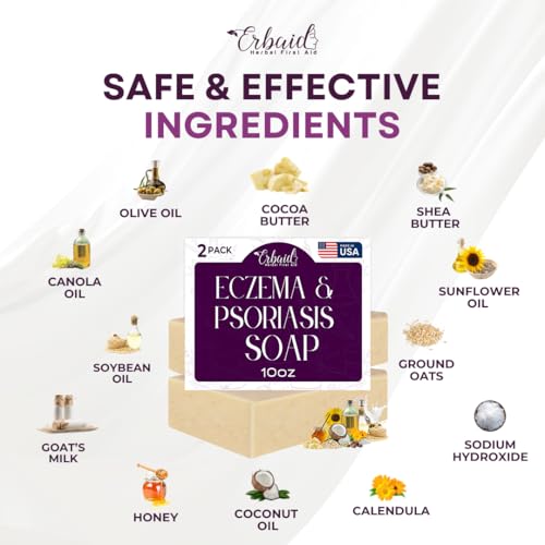 Eczema Soap Bar for Face and Body ? All Natural Dermatitis, Psoriasis Treatment for Dry Itchy Sensitive Skin Relief ? Gentle Detoxifying, Healing, Anti-Itch, Oatmeal Goat Milk Wash for Kids, & Adults