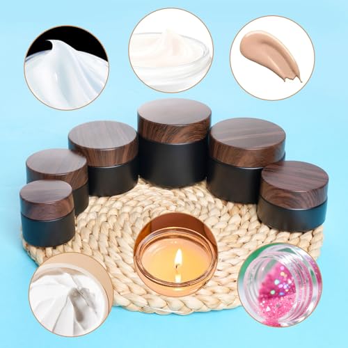 6Pcs 2.12 oz Small Travel Lotion Containers with lids Glass Sample Empty Round Cosmetic Jar Bottles for Creams Makeup Lotion Toiletries Storage (Black, 60 gram)