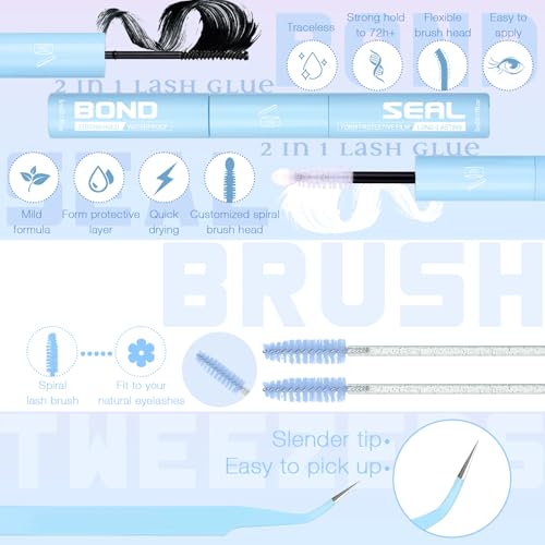 Natural Lash Clusters Kit Invisible Band Eyelash Clusters DIY Lash Extension Kit Wispy Eyelash Extension Kit Clear Band Cluster Lashes with Lash Glue, Brush and Tweezers by ZANLUFLY(8-16mm)