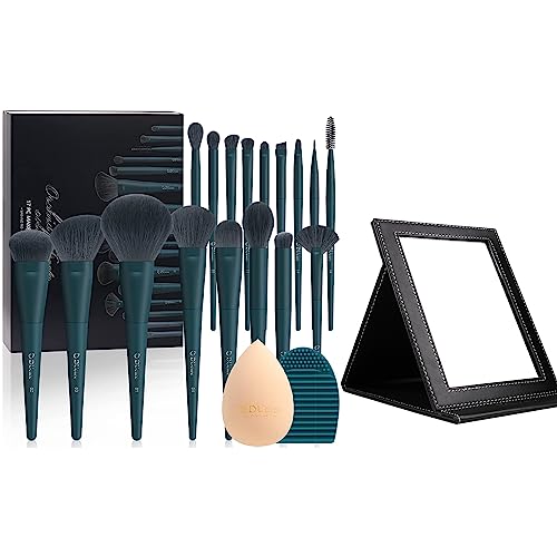 DUcare Makeup Brushes Set 17 Pcs with Brush Cleaning Mat and Makeup Sponge +Mirror with Stand