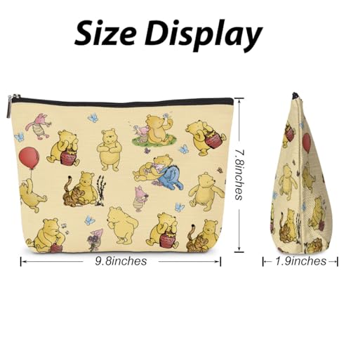 1Pcs Cute Winnie Decor Gift for Women, Classic Winnie Makeup Bags, the Pooh Make Up Pouch with Zipper, Yellow Travel Make Up Pouch, Perfect for Women Girls Birthday Gifts