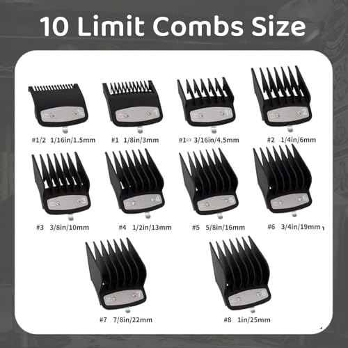 10-Pcs Clipper Guard Set, Black Professional Clipper Guard Set Compatible with Wahl Most Clippers (1.5-25mm), Premium Close Cut to 1-Inch,Black Sliver