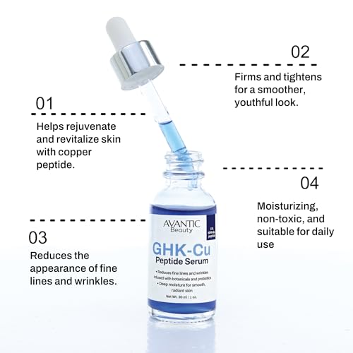 Avantic Beauty GHK-Cu Peptide Serum for Anti-Aging, Collagen Boosting & Firming, Natural Hydration, Reduces Fine Lines & Wrinkles