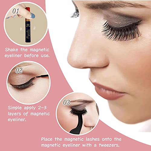 Magnetic Eyelash and Eyeliner Kit,Reusable Magnetic Applicator,Long Lasting, Easy Apply.Waterproof