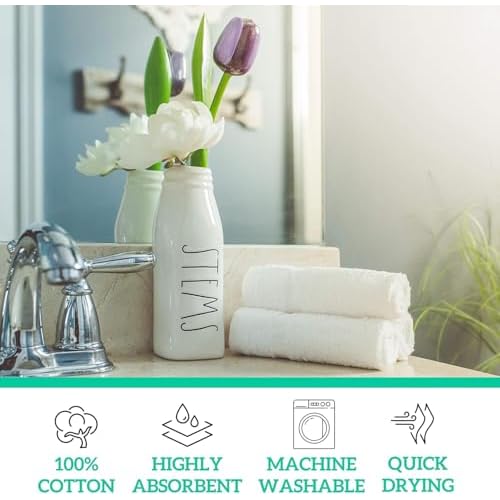 24 Pack Cotton Washcloths Set - 100% Ring Spun Cotton, Premium Quality Flannel Face Cloths, Highly Absorbent and Soft Feel Fingertip Towels (White)