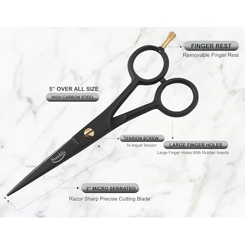5" Beard Mustache Scissors with 1 Mustache Comb, 1 Beard Comb and Leather Pouch ? Professional Beard Trimming Scissors for All Facial Hair ? Grooming Scissors Men