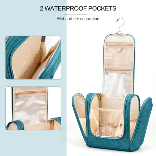 Travel Hanging Toiletry Bag for Women and Men, 6 Organizer Compartments, Holds Full Size Bottles, Extra Large Cosmetic Accessories, Makeup essentials, Bathroom Water-resistant Toiletries Bag, Blue