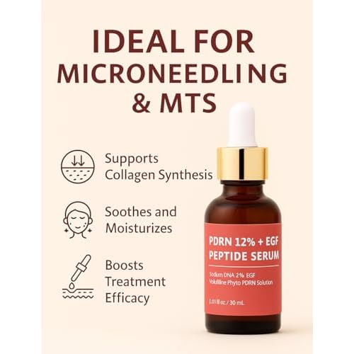 Salmon DNA PDRN 120,000 ppm EGF Peptide Microneedling Serum w/Volufiline, Phyto PDRN 12%, Growth Factor - Anti-Aging Face Serum with Niacinamide, Hyaluronic Acid 1 Fl Oz Korean Skincare