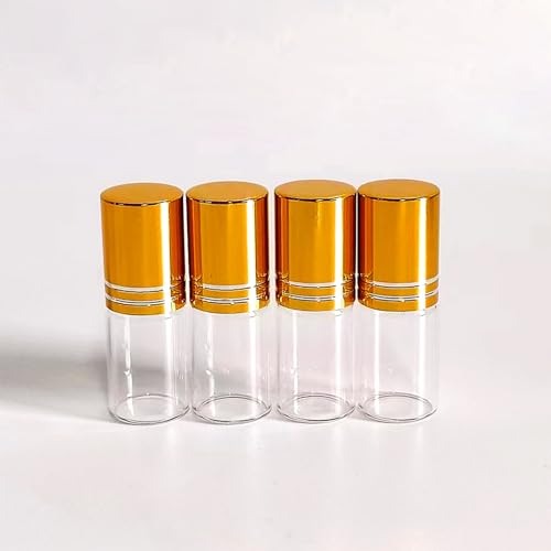 50 PCS Essential Oil Roller Bottles 3ml Clear Glass Roller Bottles with Stainless Steel Roller Ball,Gold Caps,for Travel Perfume-2 Funnels, 2 Dropper, 1 Opener(3ml)