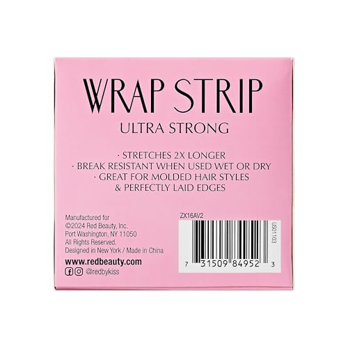 Red by Kiss Hair Wrapping Strip, Ultra Strong 2X Longer Stretch, 40 Strips, Suitable for Wet/Dry Hair, White, Styling Paper for Sleek Hairstyles (3.5", Black, 2 Pack)