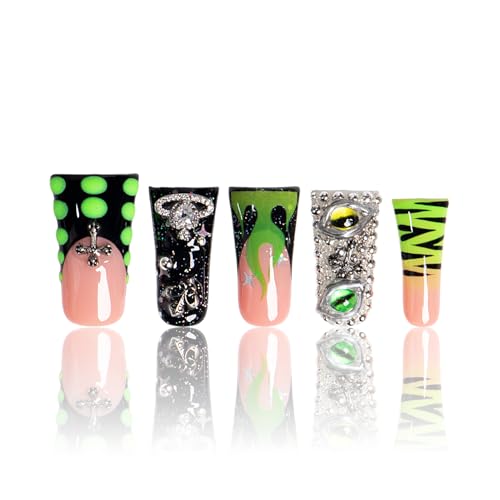 LOVFUL Press on Nails Dare to Roar French Tip | Handmade with Full Covered Crystals | Reusable Full Cover Nails | Duck Classic Regular 1.3 in | H153-M