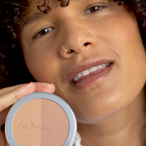 Ere Perez - Natural Rice Powder Blush + Bronzer Duo | Buildable, Breathable, Oil Absorbing, Medium Coverage | Vitamin E, Chamomile | Vegan, Cruelty-Free, Clean Beauty (Roma)