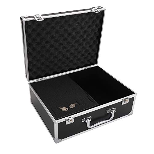 Kit Box Case,Machine Case 12.6" x 9.5" x 5.1" W/Lock Makeup Carrying Bag Storage Case Organize with Clasp,Aluminum Alloy with Sponge for Equipment Cosmetic Makeup Tools (black)