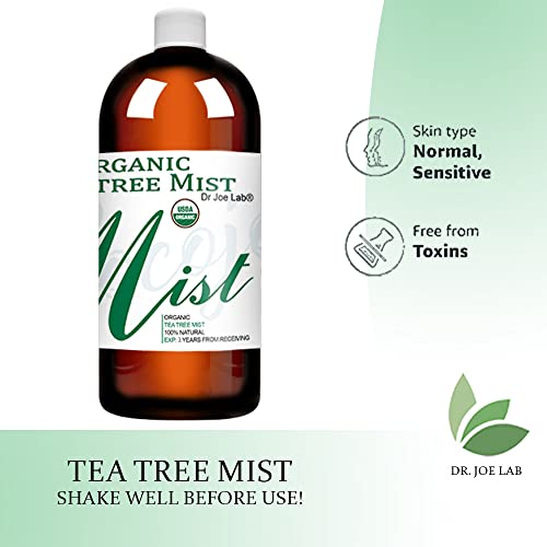 Dr Joe Lab Organic Tea Tree Mist for Skincare - USDA Certified, Face Spray Moisturize Sensitive and Dry Skin for Relaxation Soothing & Relaxing -Pure Essential Oil (32 oz)