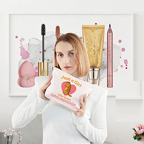 LEVLO Funny Groundhogs Cosmetic Make up Bag Animal Lover Gift Just A Girl Who Loves Groundhogs Makeup Zipper Pouch Bag Groundhogs Lover Gift (Loves Groundhogs)