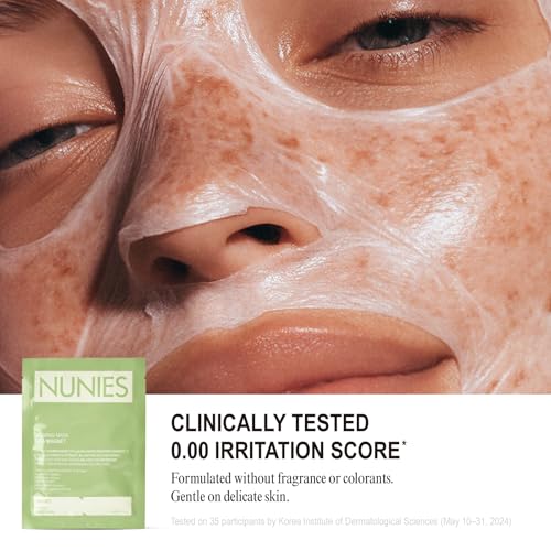 NUNIES Calming Sheet Mask ? Korean Soothing Face Mask for Redness & Sensitive Skin | CICA, Allantoin & Panthenol | pH-Balanced | Alcohol-Free, Fragrance-Free, Colorant-Free | 5 Sheets