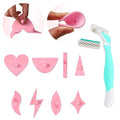 9pcs Pubic Hair Trimmer Stencil,Bikini Shaving Model,Private Area Style Shape Tool,Pube Clipping Template,Charming Intimate Part Pattern,Softly Rubber,Handle Design